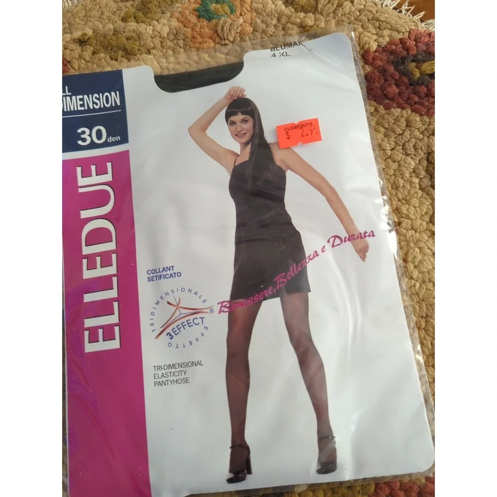 New‎ ELLEDUE 30 Denier Tri-Dimensional Pantyhose BluMarine Blue Size 4 XL